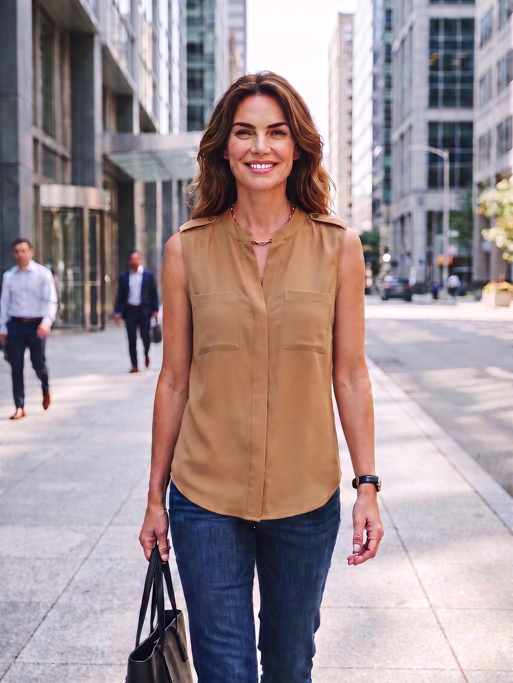 Banana Republic Sleeveless Button-Front Shirt in Tan